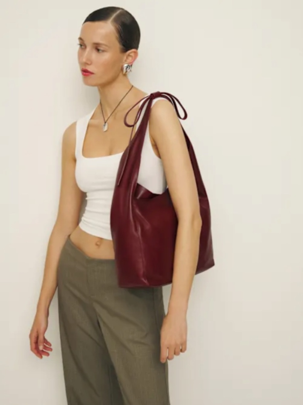 Reformation Medium Vittoria Burgundy Tote Bag